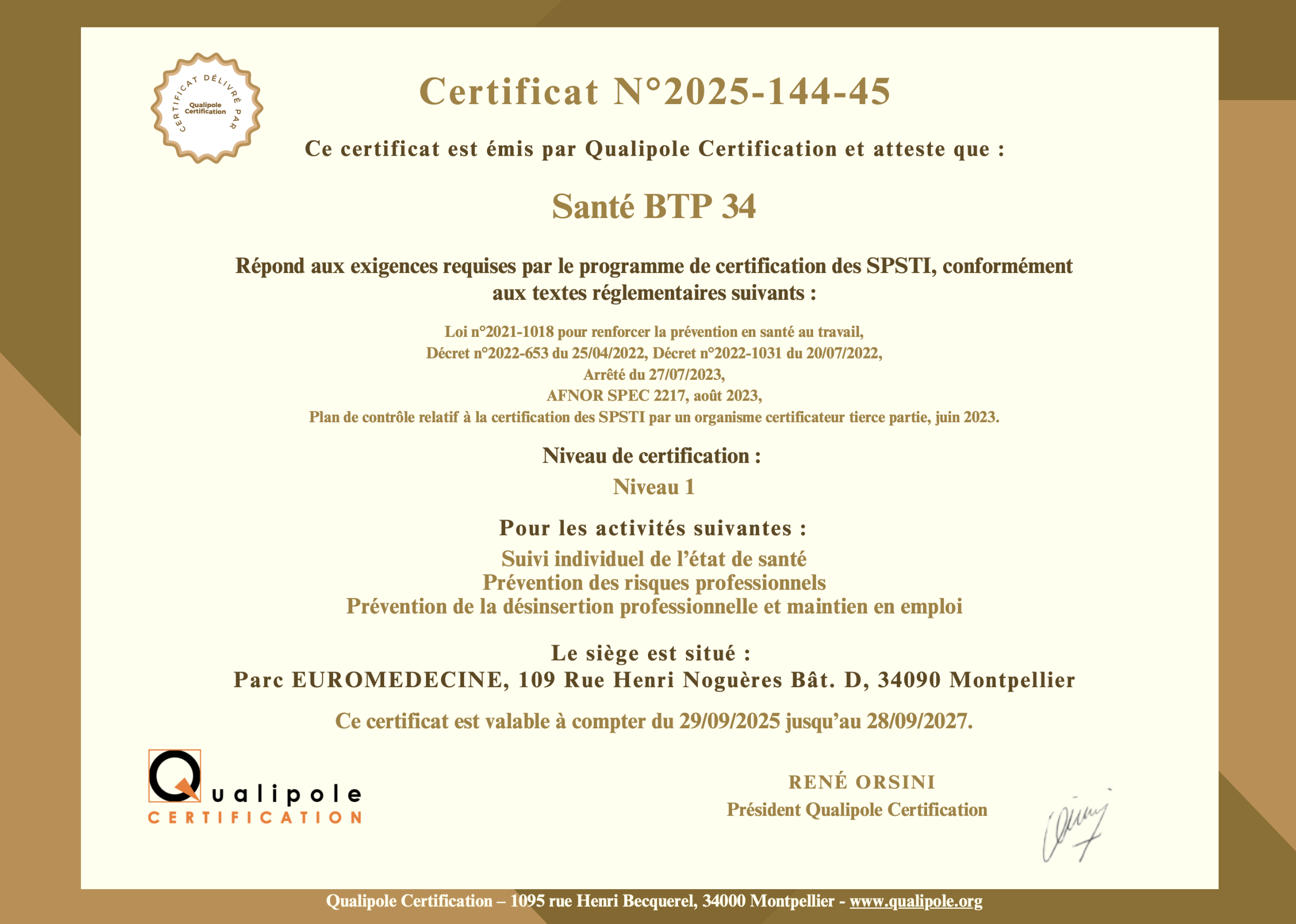 Santé BTP 34 certifié !
